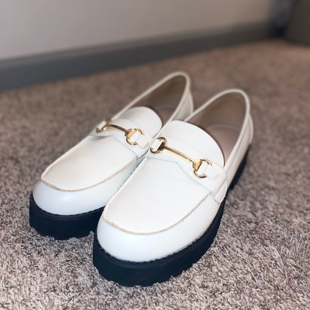 White Loafers with Gold Accent